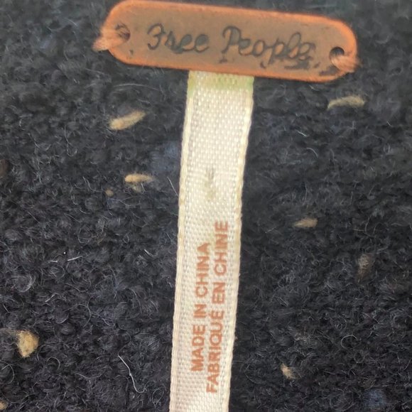 Free People Medium Oversize Tweed Flecked Sweater Navy Blue Gold Wool Blend - Picture 3 of 4